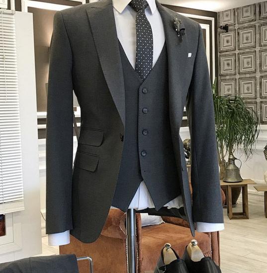 Lambert Formal Black 3-Pieces Peaked Lapel Best Business Men Suit_1