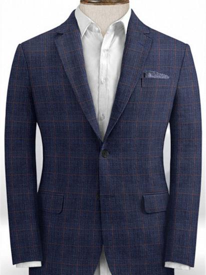 Blue Plaid Linen Tuxedo Online | Casual Two Pieces Slim Fit Men Suits_1