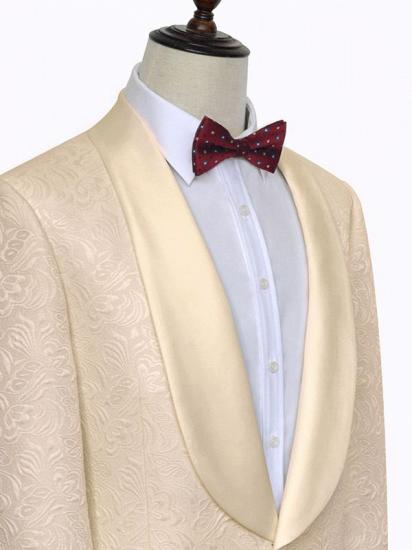 Noble Champagne Jacquard Wedding Tuxedos for Groom | Silk Shawl Lapel Prom Suits_4