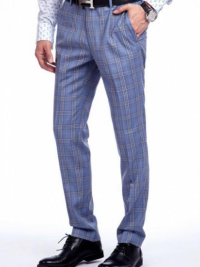 Two Buttons Flap Pocket Checked Pattern Blue Suits for Business Men_8