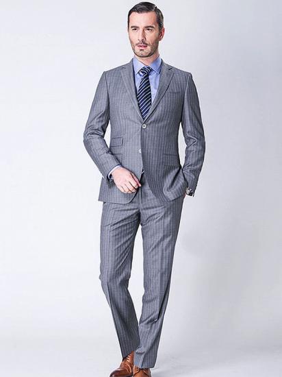 Two Piece Stripes Light Grey Mens Suits with Three Flap Pockets