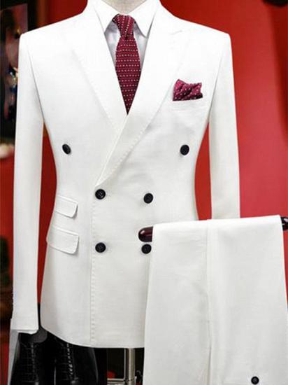 White Bouble Breast Wedding Dress Suits | Men Groom Tuxedos with 2 Pieces_2