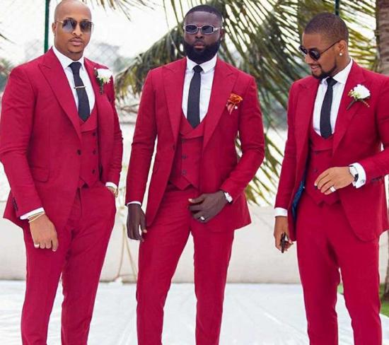 James Fashion Red Velvet Peaked Lapel Prom Men Suits