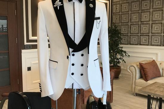 Ingram Handsome White Mixed Black Peaked Lapel One Button Slim Fit Prom Men Suit_2