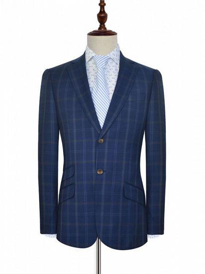 Check Pattern Blue Suits for Men | Notch Lapel Flap Pocket Plaid Mens Suits for Business_1