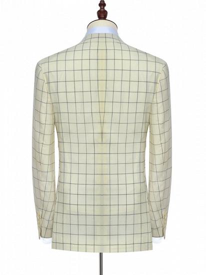 Ivory Large Grid Mens Suits Sale | Two Button Flap Pocket Leisure Suits for Men_3