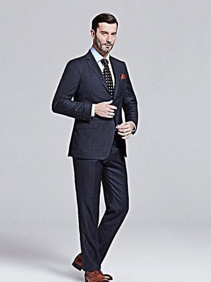 Gentlemanly Grey Grid Peak Lapel Black Suits for Men_2