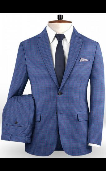Skinny Blue Plaid Men Suits | Fashion Notched Lapel Tuxedo for Men_2