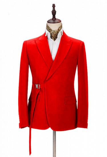 Passionate Bright Red Men's Formal Suit Online | Peak Lapel Buckle Button Casual Suit for Men_1