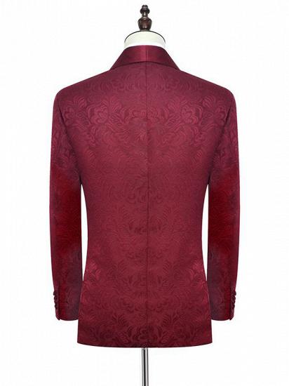 Luxury Burgundy Jacquard One Button Silk Shawl Lapel Mens Suits for Wedding and Prom_2