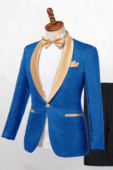 Caden Ocean Blue Jacquard Slim Fit Wedding Suits_1