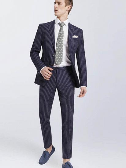 Modern Stripes Navy Prom Suits | Narrow Notch Lapel Leisure Suits for Men_1