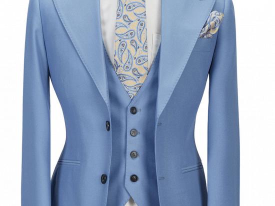 Gentle Blue Peak Lapel Men's Suit | 3 Piece Men's Formal Suit without Flap_1