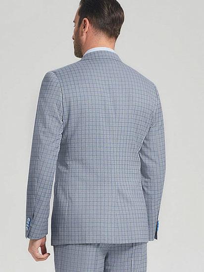 Casual Light Grey Suits for Men | Blue Grid Mens Leisure Suits Sale_3