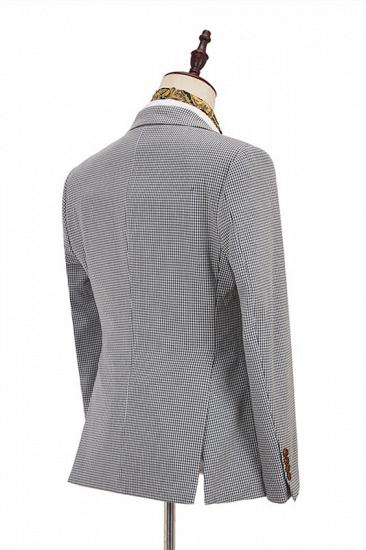 Fashion Black-and-White Plaid Slim Fit 3 Piece Men's Suit with Denim Blue Waistcoat_2