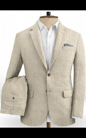 Khaki Linen Two Pieces Summer Beach Wedding Men Suits | Groom Two Pieces Tuxedo Online_2