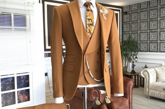 Jacob Stylish Orange Peaked Lapel Double Breasted Waistcoat Tailored Prom Suits For Men_2