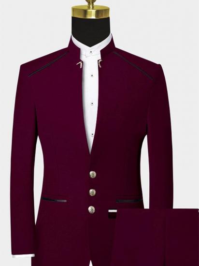Burgundy Mandarin Collar Suit | 2 Pieces Men Prom Suits