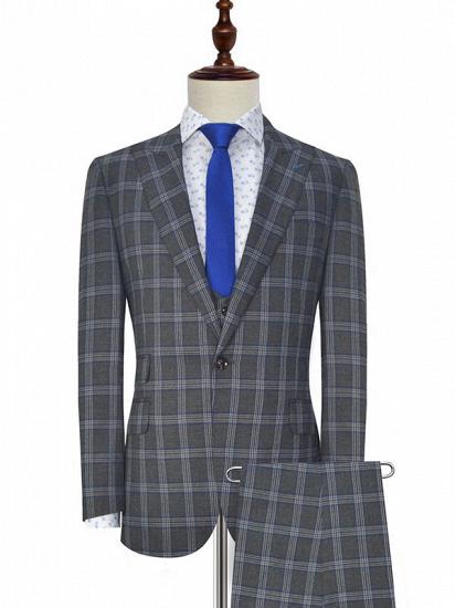 Gentle Dark Grey Large Checked Mens Suits | Peak Lapel Three Piece Suits for Men_2