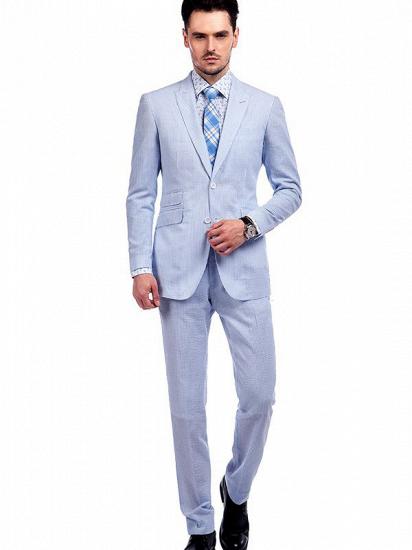 Stylish Blue Stripes Seersucker Leisure Suits for Men_1