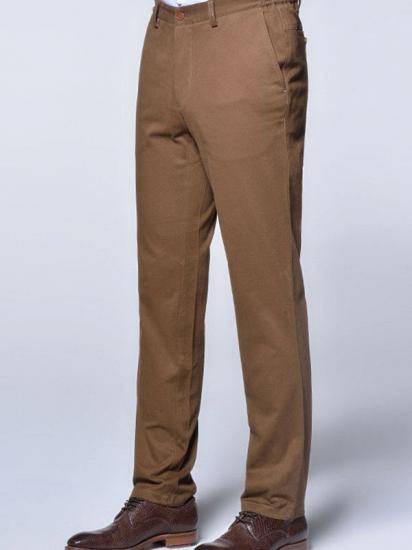 Casual Cotton Pants Solid Brown Slim Fit Daily Trousers_2