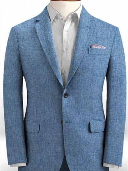 Fashion Blue Linen Wedding Suits for Men | Beach Slim Fit Groom 2 Piece Tuxedo_1