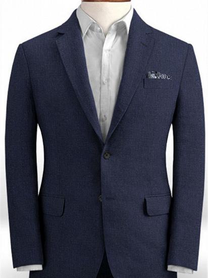 Dark Blue Linen Beach Groom Suits | Slim Fit Wedding Tuxedo_1