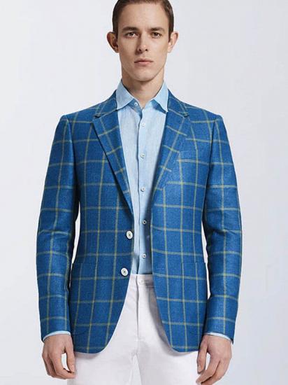 Stylish Blended Plaid Casual Blue Blazer Jacket for Prom_1