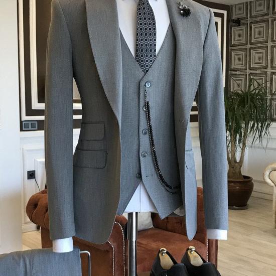 Hunter Handsome Gray Peaked Lapel Bespoke Men Suits for Business_1