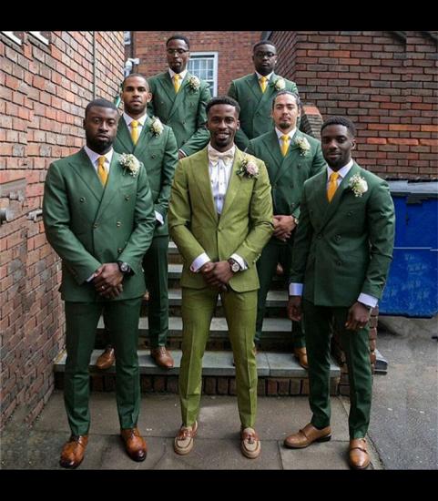 Dark Green Double Breasted Slim Fit Peaked Lapel Wedding Groomsmen Suit Online_2
