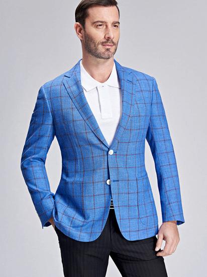 Brown Plaid Bright Blue Casual Blazer Jacket with Patch Pocket_3
