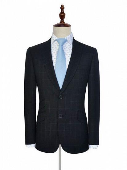 Black Check Pattern Classic Suits for Men | Notch Lapel Three Slant Pockets Business Suits_1