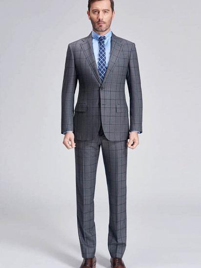 Large Checked Elegant Dark Grey Mens Suits Sale_1