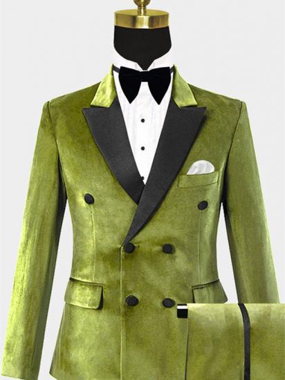 Olive Green Velvet Tuxedo with 2 Pieces | Classic Double Breasted Men Suits_1