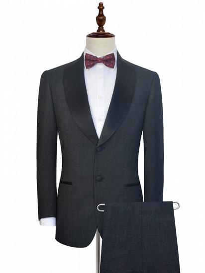 Classic Dark Grey Black Shawl Collar Wedding Tuxedos | Two Buttons Wedding Suits for Men_1