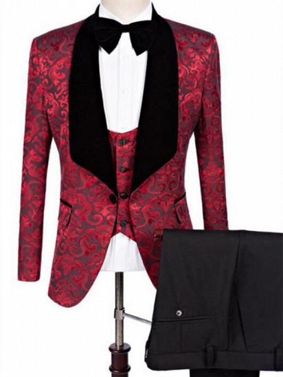 Ruby Flower Slim Fit Pattern Prom Suits | Fashion Three Pieces Jacquard Men Suits