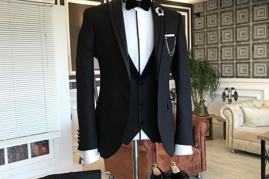 Earl Classic 3-pieces Black Shawl Lapel Wedding Suits Good Choice for grooms_2