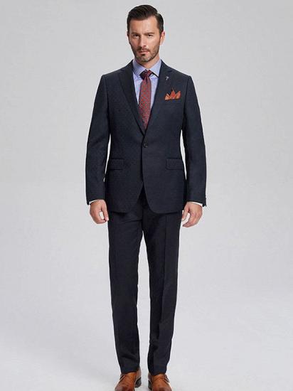 Brett Elegant Navy Blue Jacquard Mens Suits for Business_1