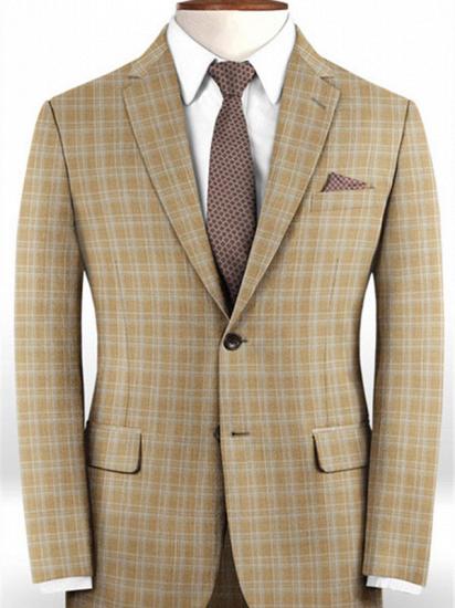 Khaki Checker Two Pieces Men Suits | Bespoke Slim Fit Tuxedo Online_1