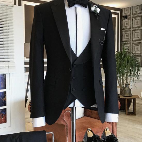 Abner All Black Peaked Lapel Slim Fit Formal Business Suits_1