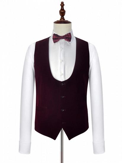 Velvet Shawl Collar White Wedding Tuxedos | Three Piece Wedding Suits with Burgundy Vest_4
