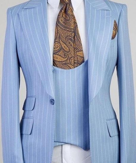 Isiah Fashion Blue Stripe Peaked Lapel Three Pieces Men Suits_1