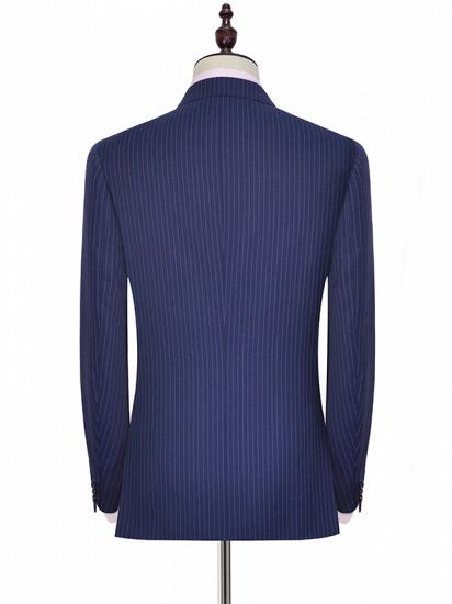 Vertical Stripes Peak Lapel Mens Suits for Business | Two Buttons Navy Blue Suits for Men_2