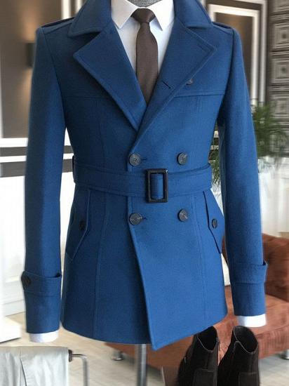 Lambert Royal Blue Double Breasted Slim Fit Business Wool Coat With Belt_1