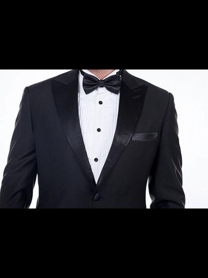 Popular Silk Peak Lapel Two Buttons Solid Black Wedding Suits for Men_5