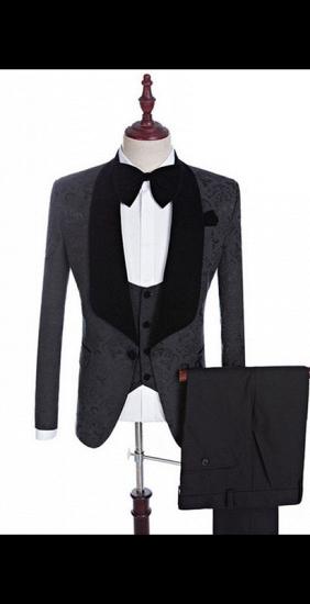 Xander Black Jacquard Three-Pieces Shawl Lapel Wedding Suits for Men_1