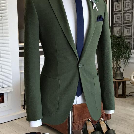 Otto Dark Green Notched Lapel With Button Prom Men Suits_1