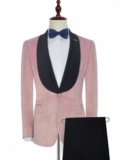 Stylish Pink Wedding Tuxedos | Black Silk Shawl Lapel Prom Suits for Men_1