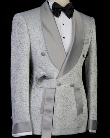 Braiden Silver Shawl Lapel Double Breasted Jacquard Wedding Suits_3