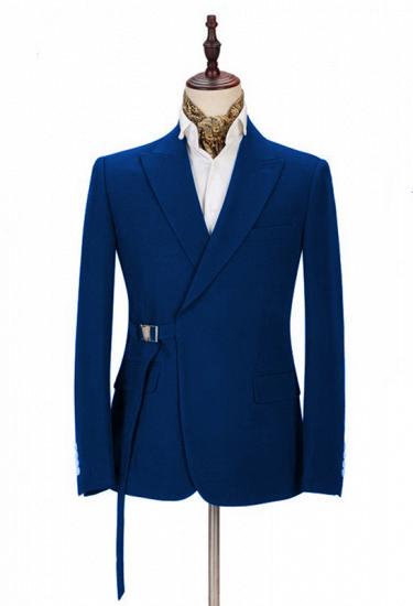 Latest Royal Blue Men's Casual Suit Online | Peak Lapel Buckle Button Groomsmen Suit for Formal_1